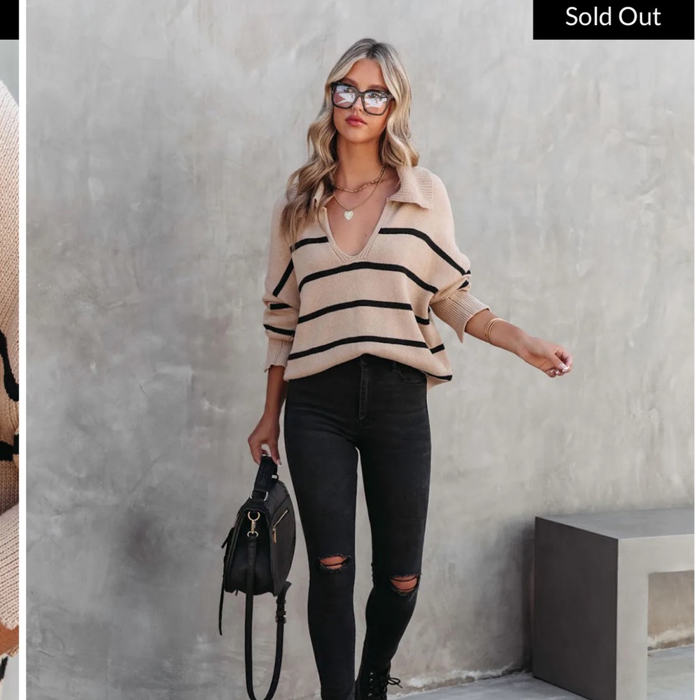 JESSIE STRIPED KNIT COLLARED PULLOVER SWEATER